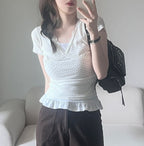 【🖤Korean Style Y2K】PokaDot Lace Tee 