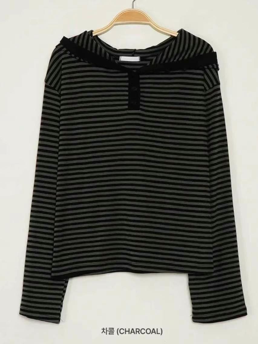 【🎧y2k vibe】Stripe Hoodie Tee 