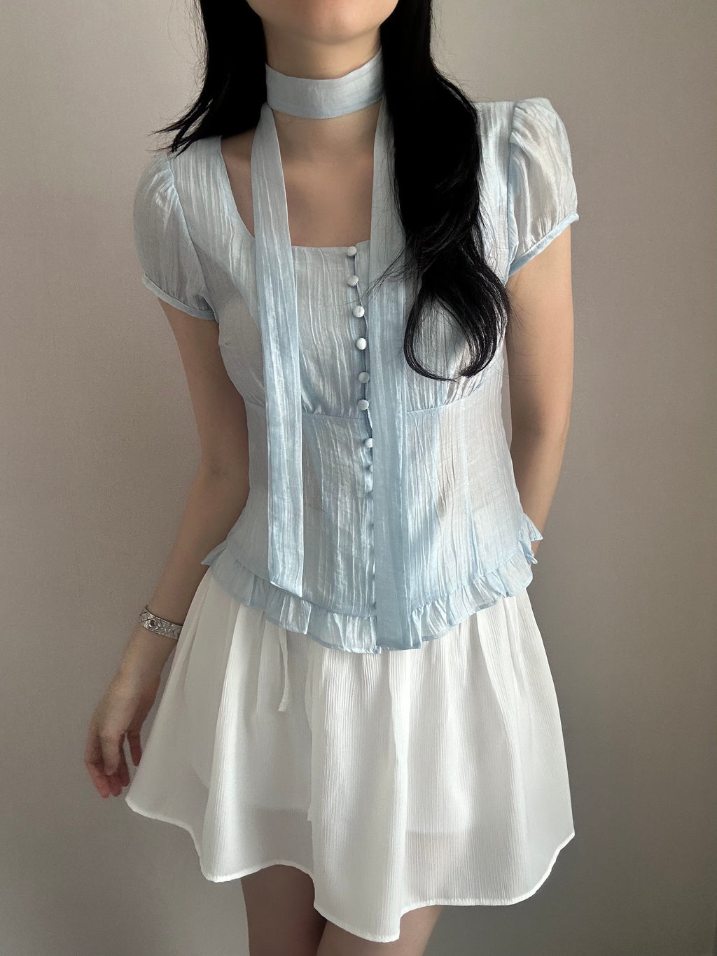 【仙氣約會】Sheer Wrinkle Blouse Set
