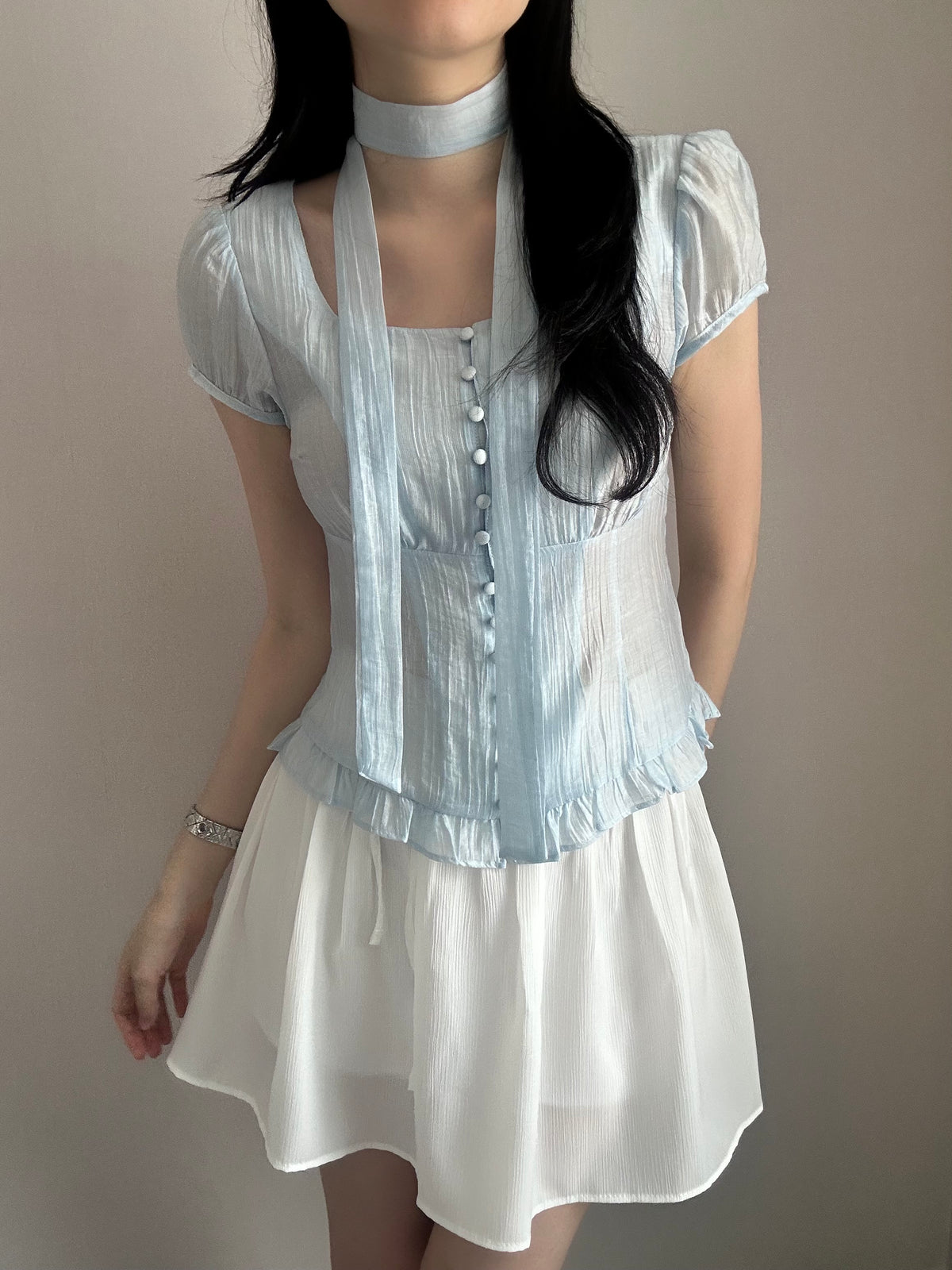 【仙氣約會】Sheer Wrinkle Blouse Set