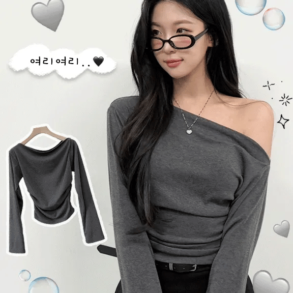 【🩶側褶露肩衫】Side Shirring Tee