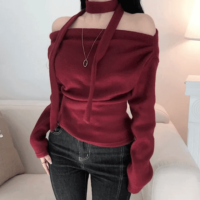 【甜美雪絨】Off-Shoulder Tie Set