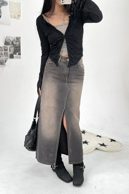 【y2k vibe】Slit Long Denim Skirt