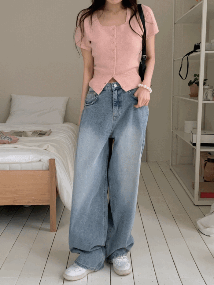 [Lazy Style] Pintuck Balloon Wide Denim