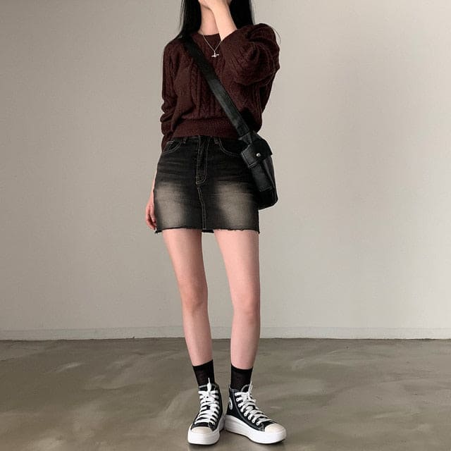 Autumn/Winter Color-Coated Cable Knit Tops