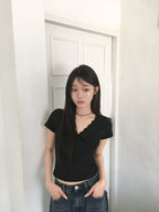 【🖤Korean Style Y2K】PokaDot Lace Tee 
