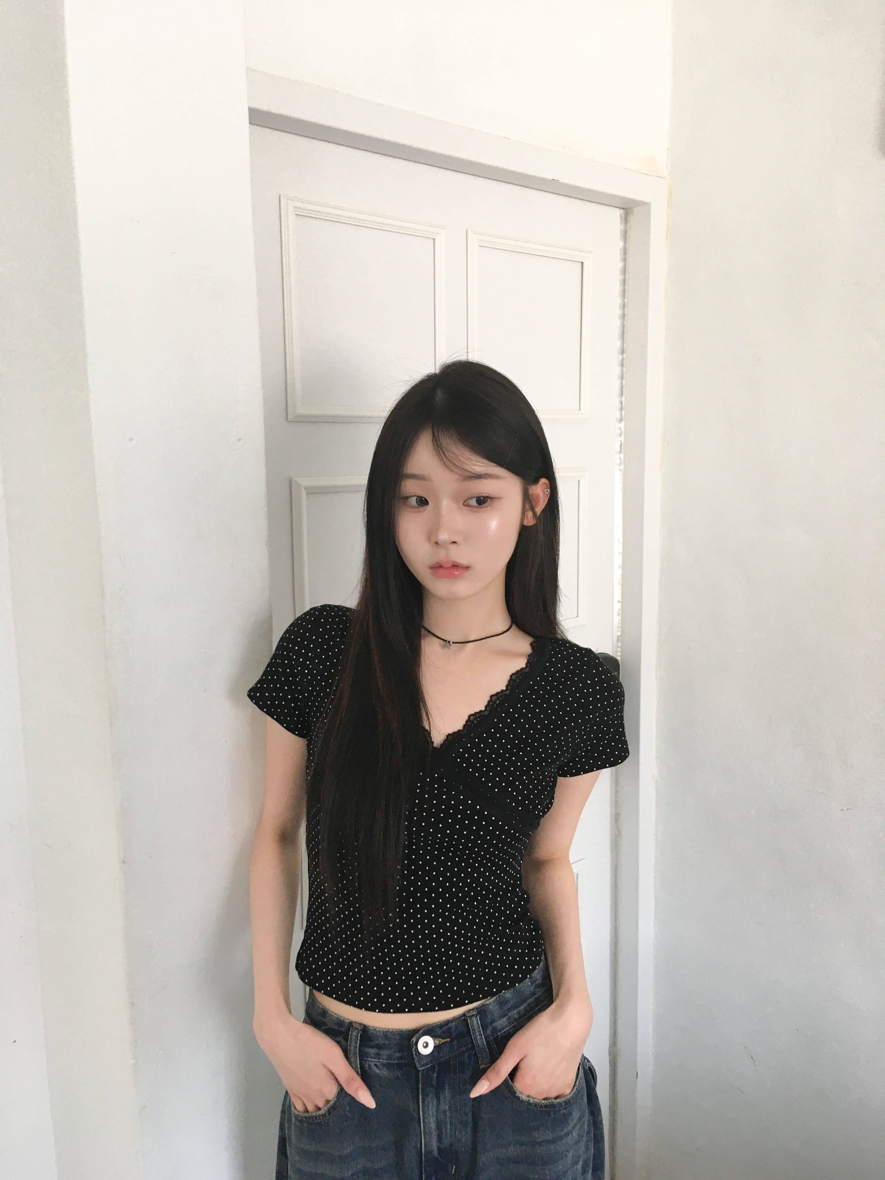 【🖤Korean Style Y2K】PokaDot Lace Tee 