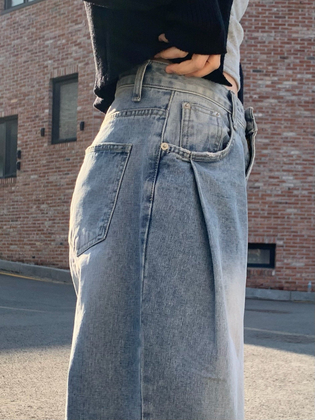 [Lazy Style] Pintuck Balloon Wide Denim