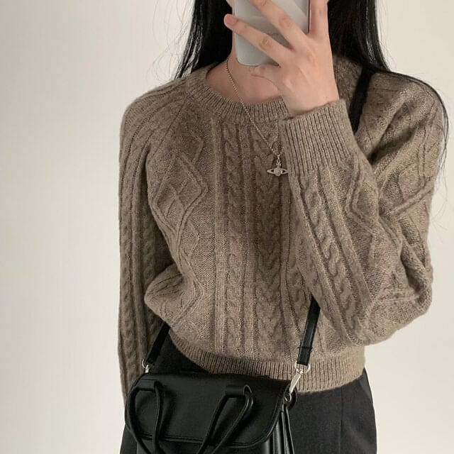 秋冬色系麻花針織上衣