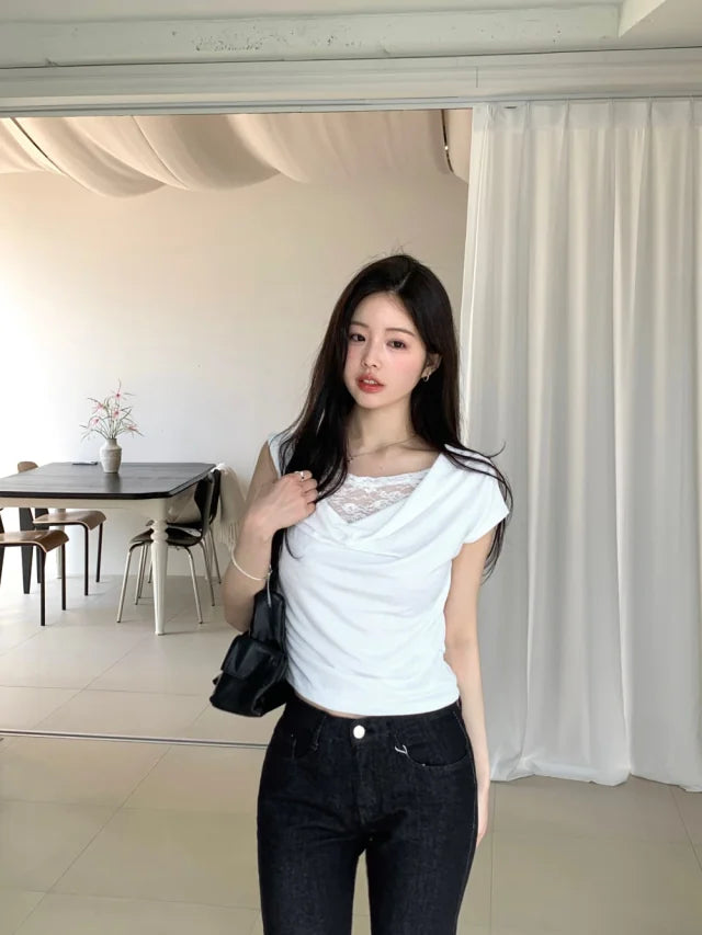 【甜美小性感】Lace Shirring Blouse