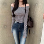 【🖤Innocent and Sexy】Stripe Off Shoulder Top｜KARINA's Style 