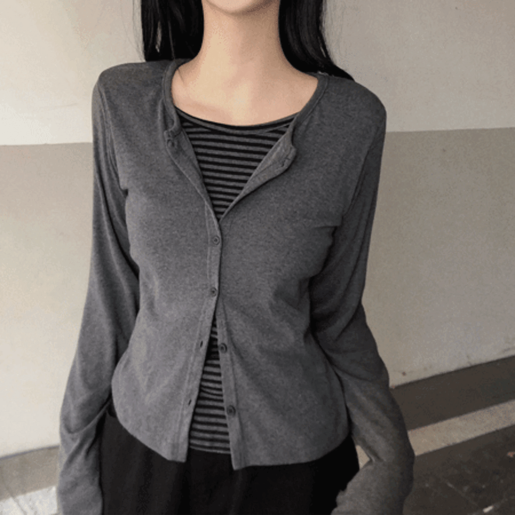 【y2k學院風】Stripe Layered Cardi Set