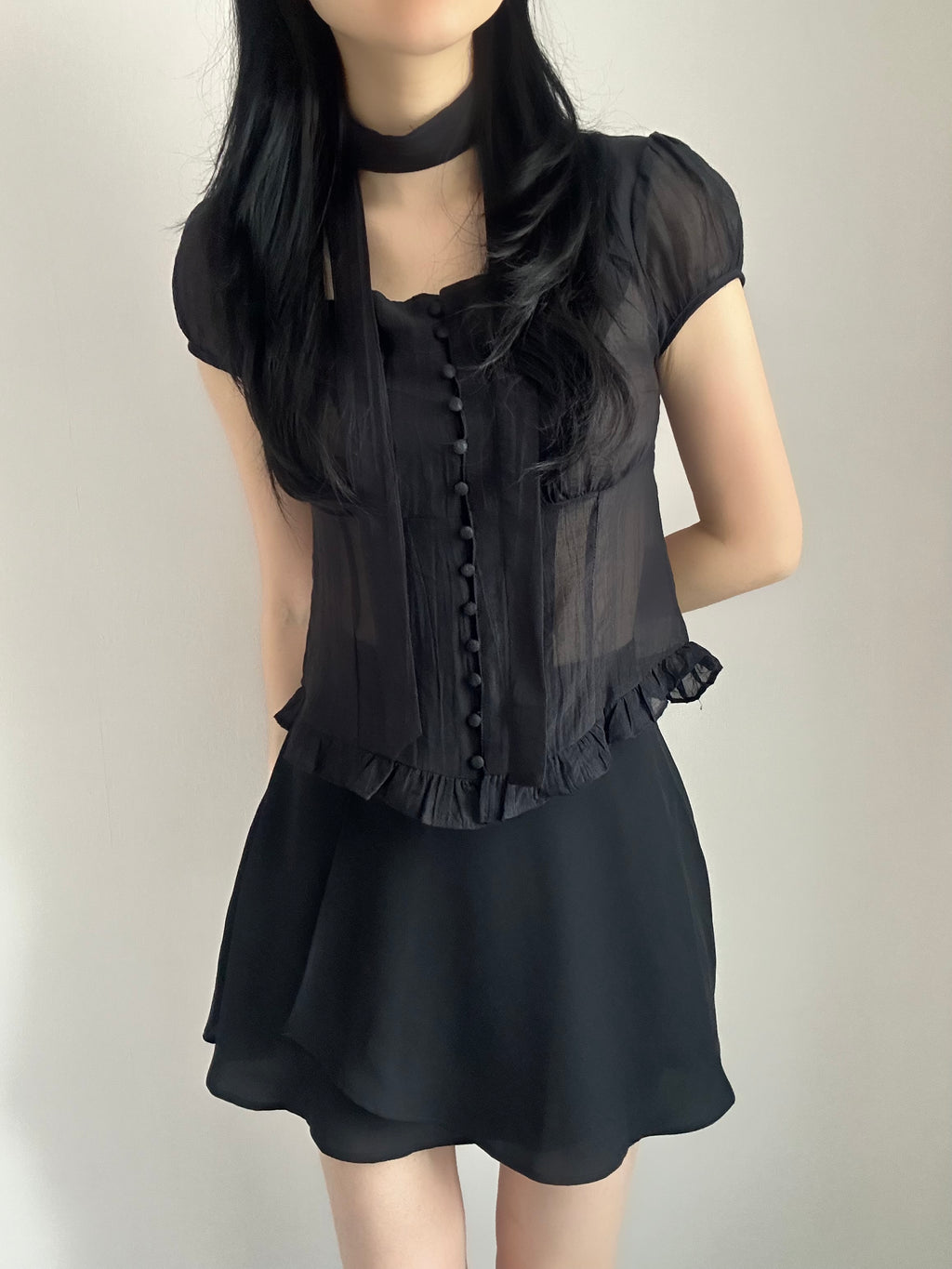 【仙氣約會】Sheer Wrinkle Blouse Set
