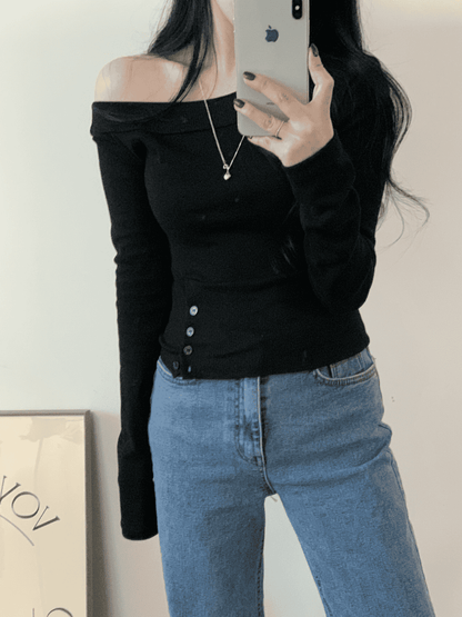 Waist-Gathered Off-Shoulder Top