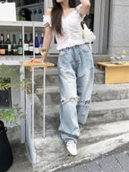 【OOTJ】Damaged Washing Wide Denim