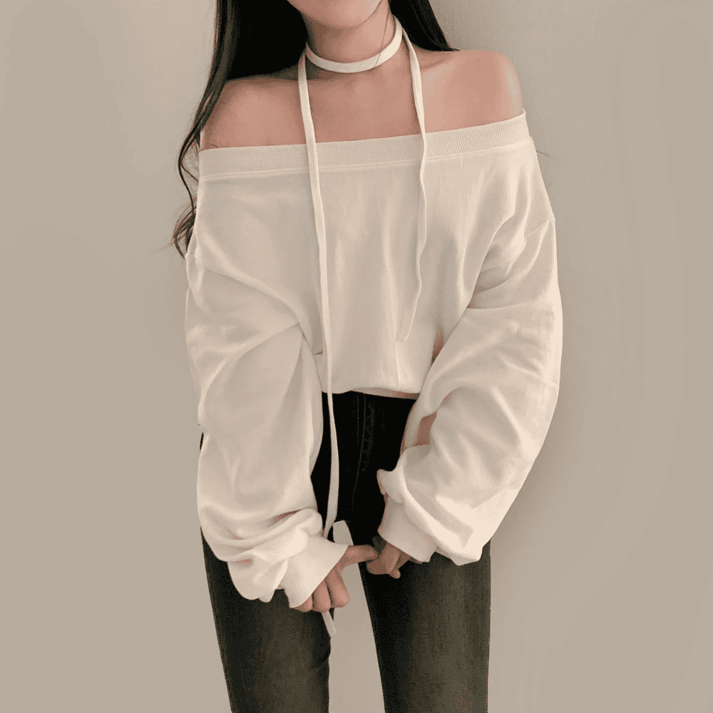 【型格休閒】Off Shoulder Sweatshirt Scarf Set