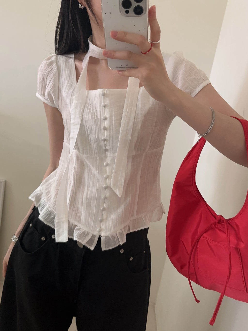【仙氣約會】Sheer Wrinkle Blouse Set