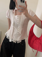 【仙氣約會】Sheer Wrinkle Blouse Set
