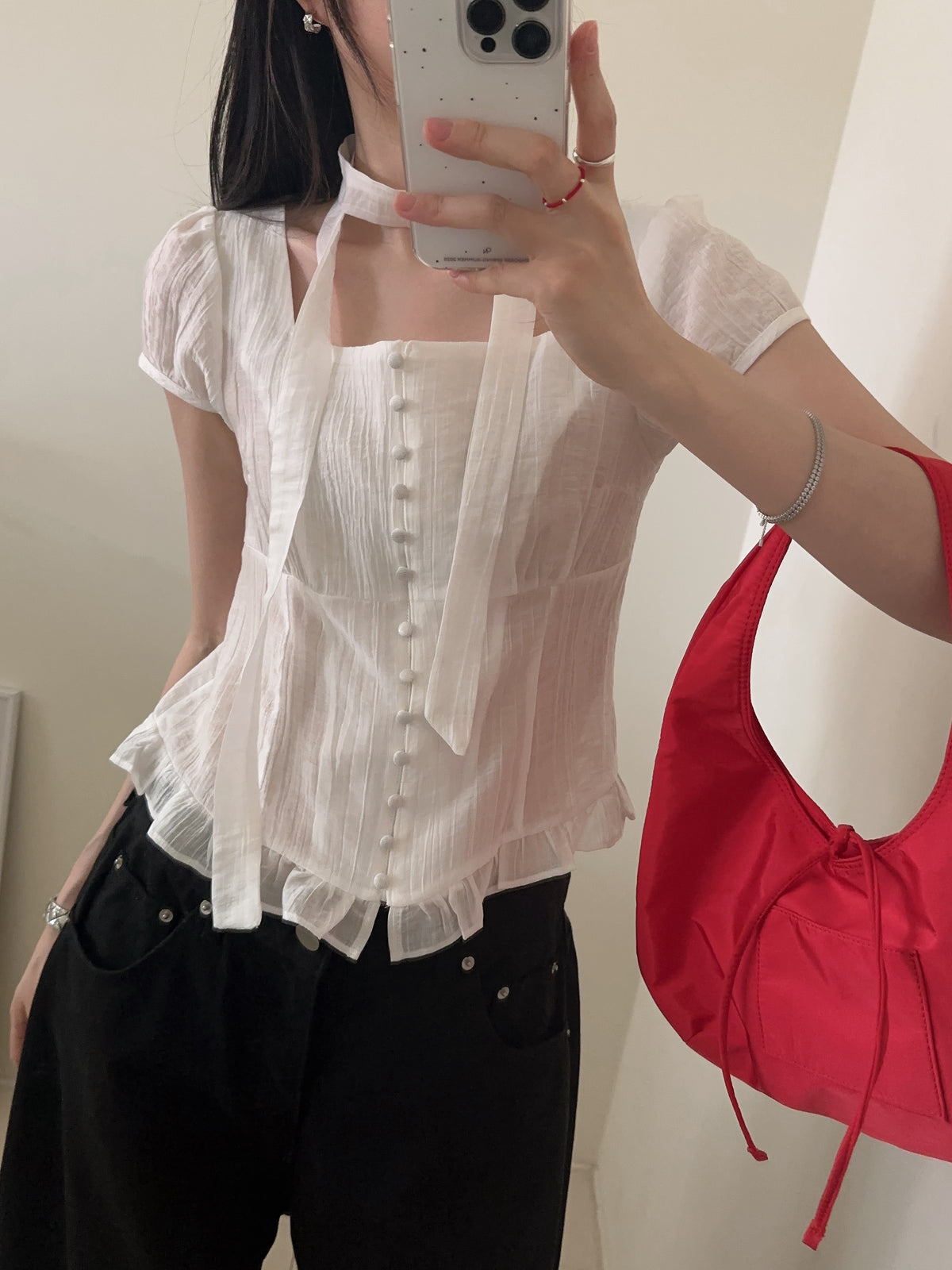 【仙氣約會】Sheer Wrinkle Blouse Set