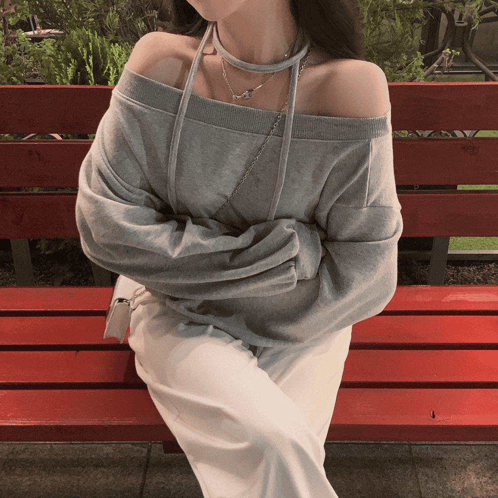 【型格休閒】Off Shoulder Sweatshirt Scarf Set