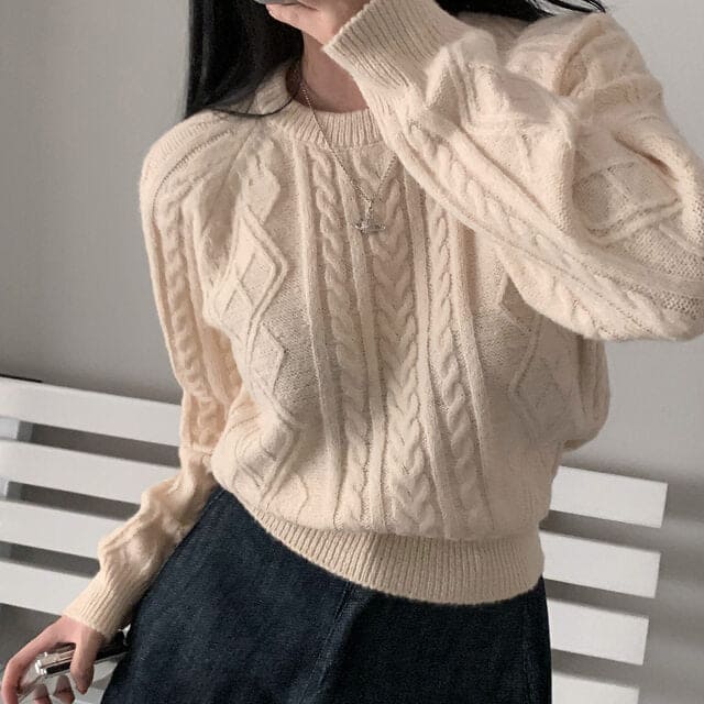 Autumn/Winter Color-Coated Cable Knit Tops