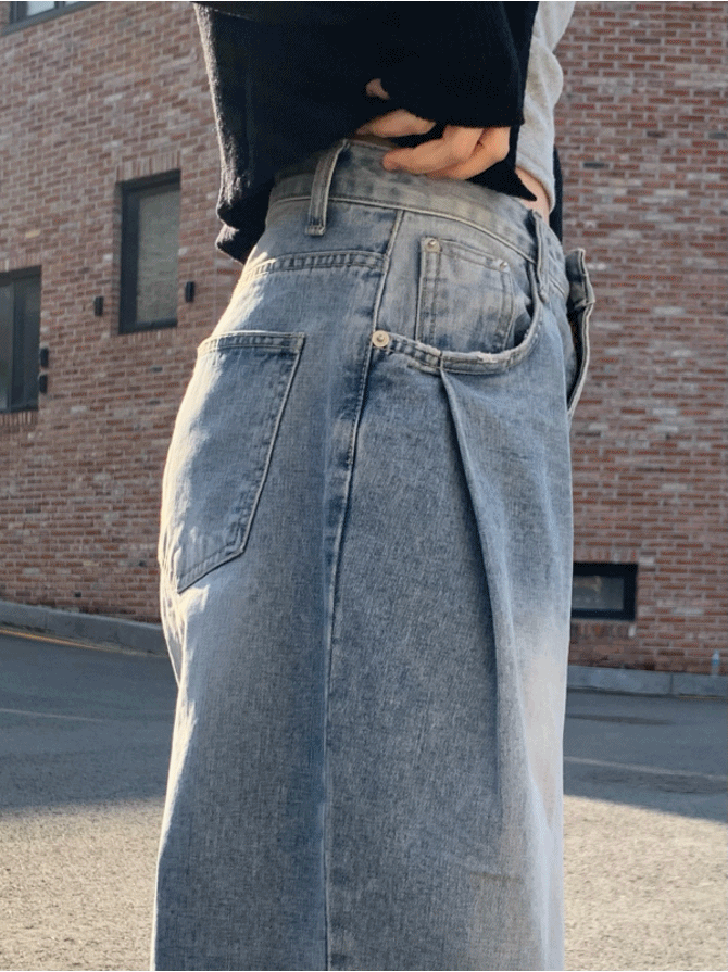 [Lazy Style] Pintuck Balloon Wide Denim