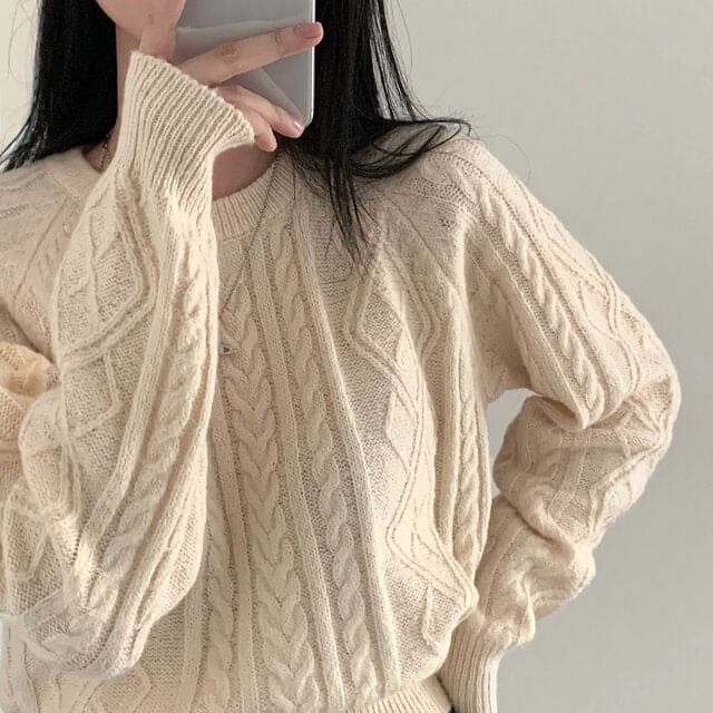 Autumn/Winter Color-Coated Cable Knit Tops