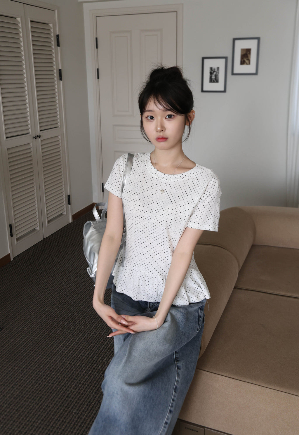 【🤍Korean Chic Relaxed Style】Ruffles Dot Tee 