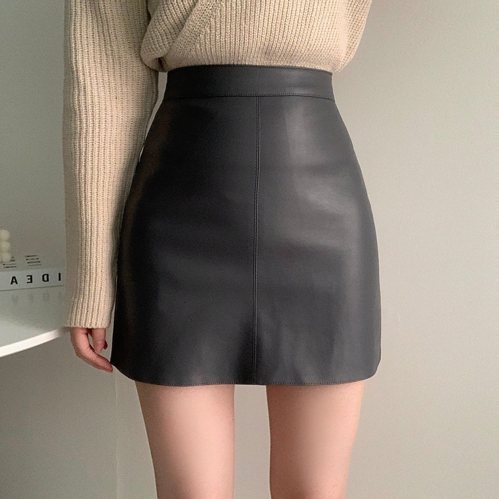 Simple and versatile soft leather skirt 
