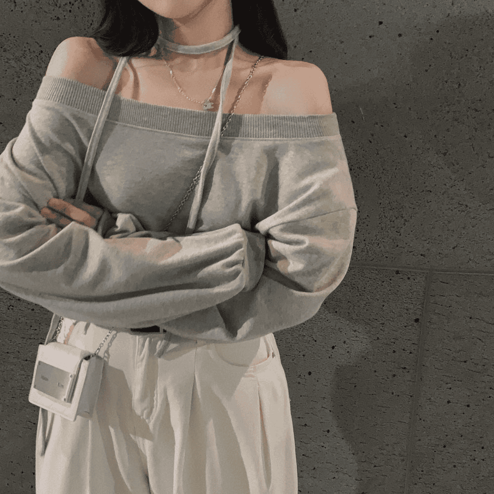 【型格休閒】Off Shoulder Sweatshirt Scarf Set