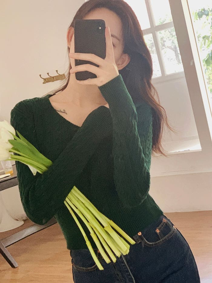 【🌷Soft】Pretzel Cable U-Neck Knit