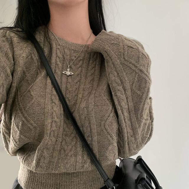 Autumn/Winter Color-Coated Cable Knit Tops