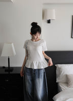 【🤍Korean Chic Relaxed Style】Ruffles Dot Tee 