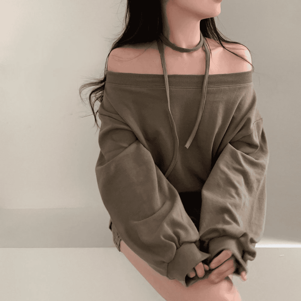 【型格休閒】Off Shoulder Sweatshirt Scarf Set