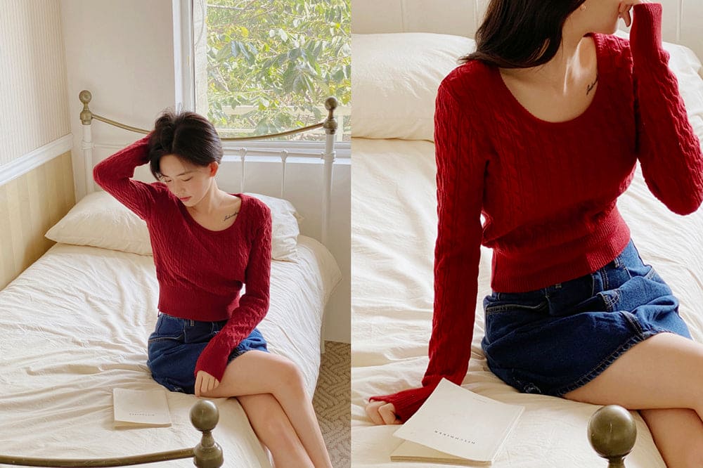 【🌷Soft】Pretzel Cable U-Neck Knit