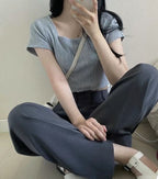 灰藍新色！Wrinkle Crop Top