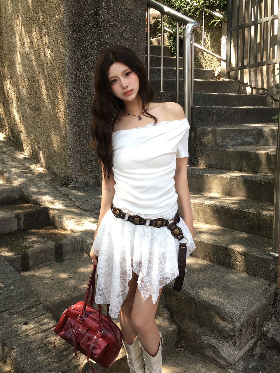 【甜美小性感】Lace Shirring Blouse