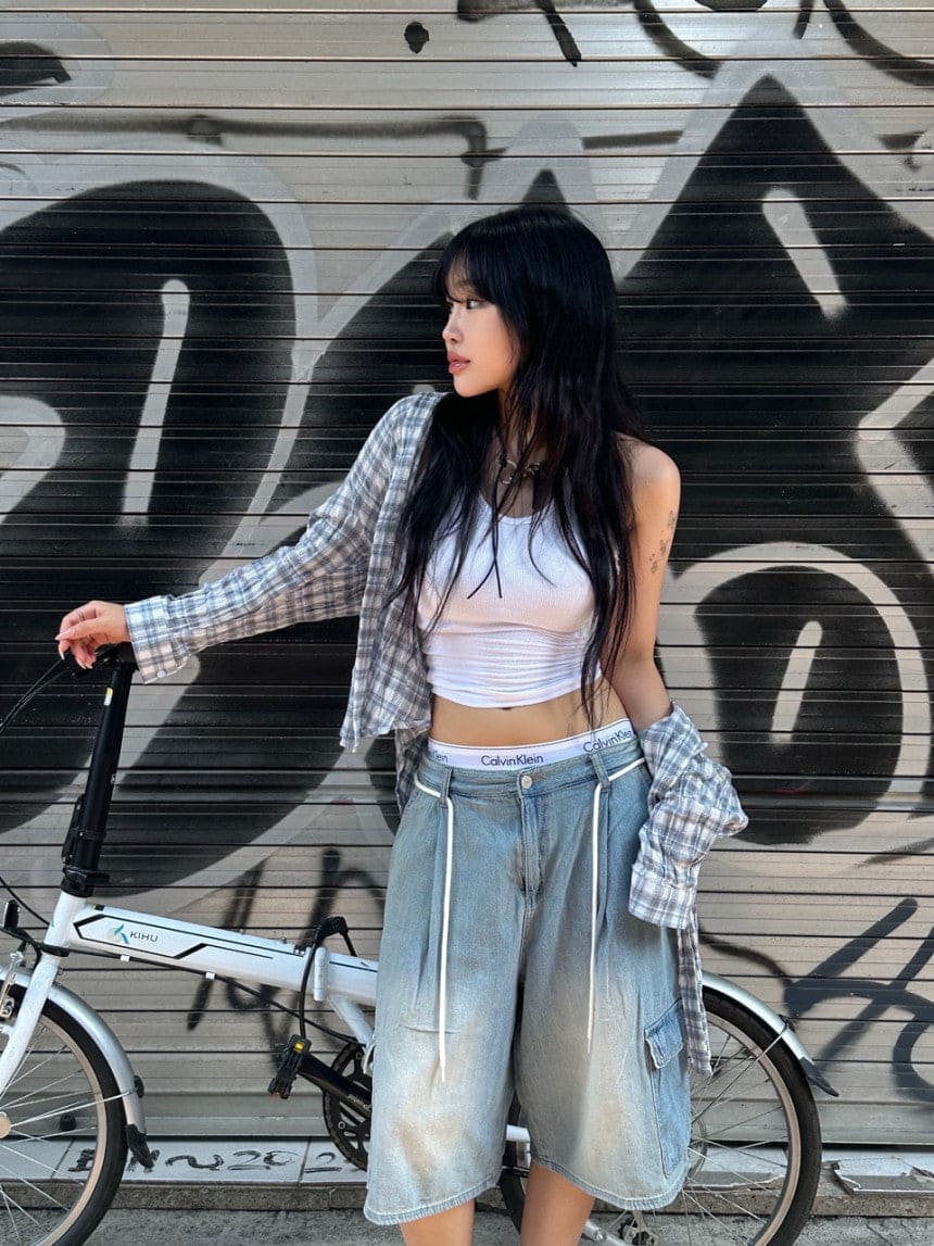 【y2k vibe】Cargo Wide Half Pants