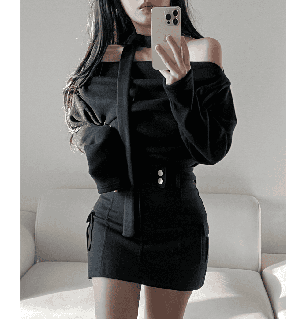 【甜美雪絨】Off-Shoulder Tie Set