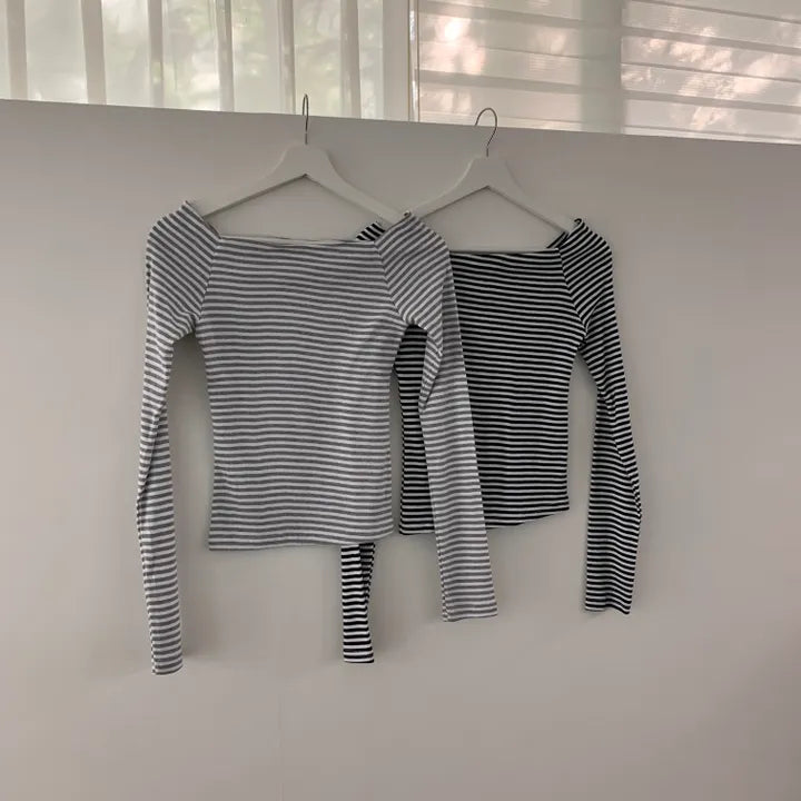 【🖤清純性感】Stripe Off Shoulder Top｜KARINA同款