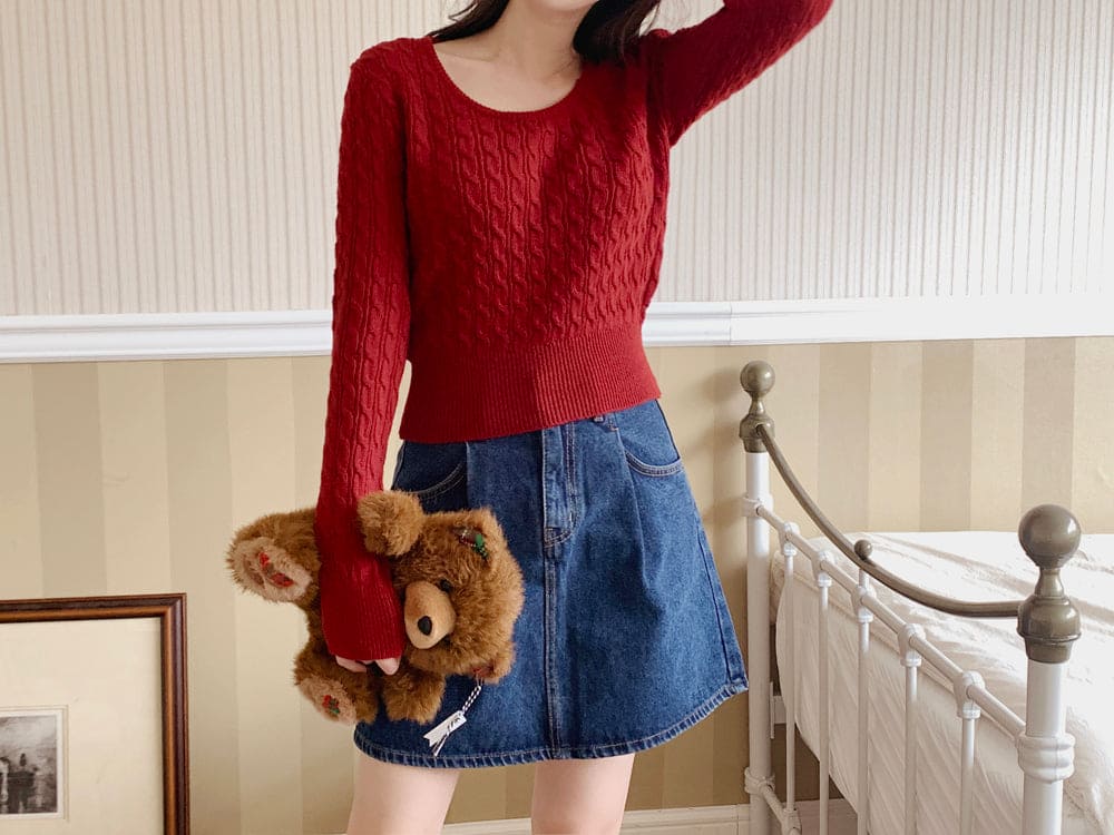 【🌷Soft】Pretzel Cable U-Neck Knit