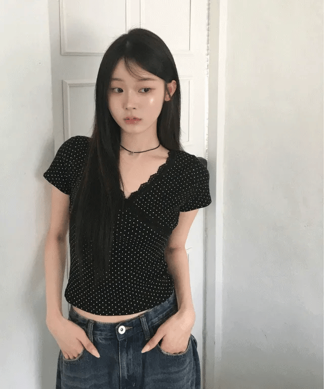 【🖤Korean Style Y2K】PokaDot Lace Tee 