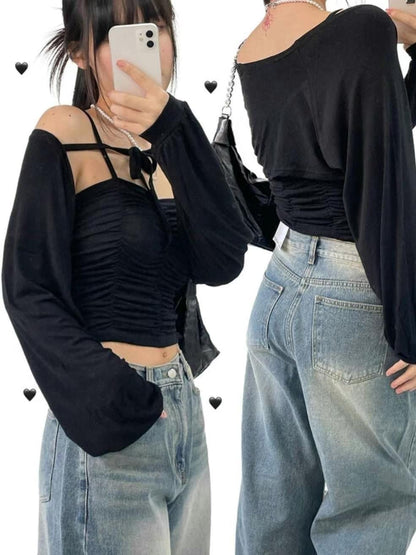 【y2k vibe】Shirring Bolero Set