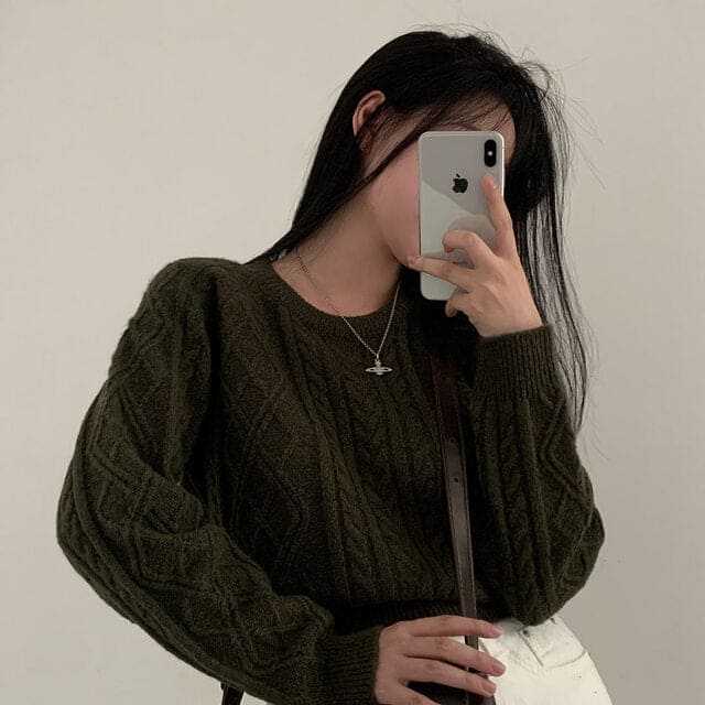 Autumn/Winter Color-Coated Cable Knit Tops