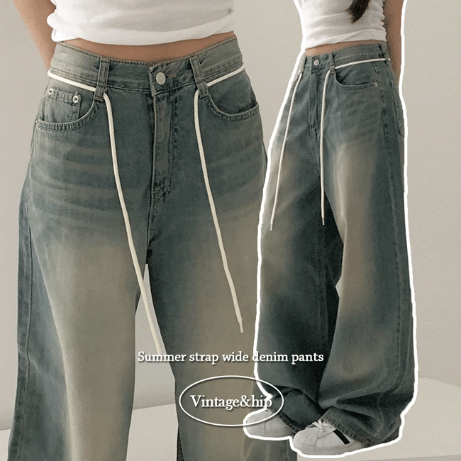 【y2k vibe】String Balloon Wide Jeans