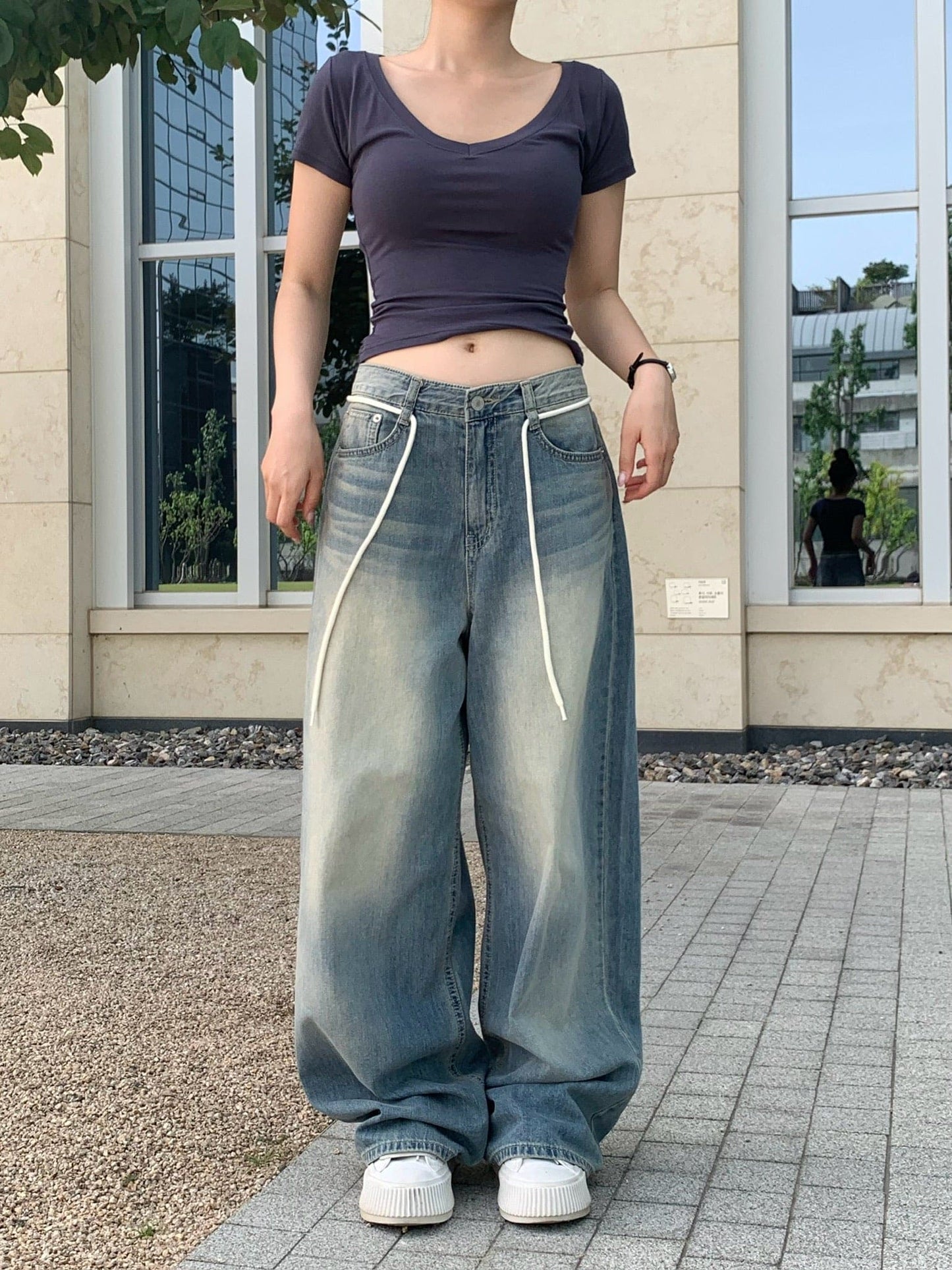 【y2k vibe】String Balloon Wide Jeans