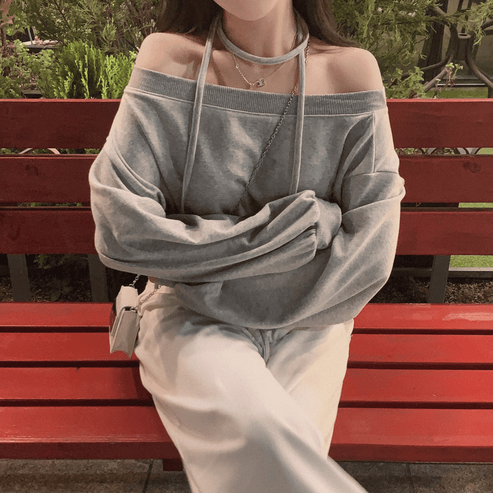 【型格休閒】Off Shoulder Sweatshirt Scarf Set