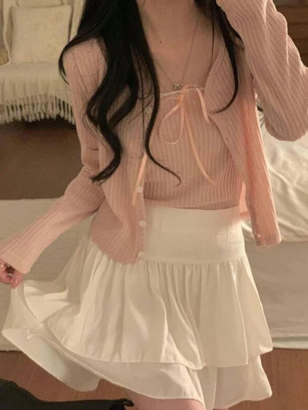 【🩰Ballet Core】Ribbon Lace Cardigan Set 