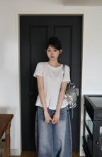 【🤍Korean Chic Relaxed Style】Ruffles Dot Tee 