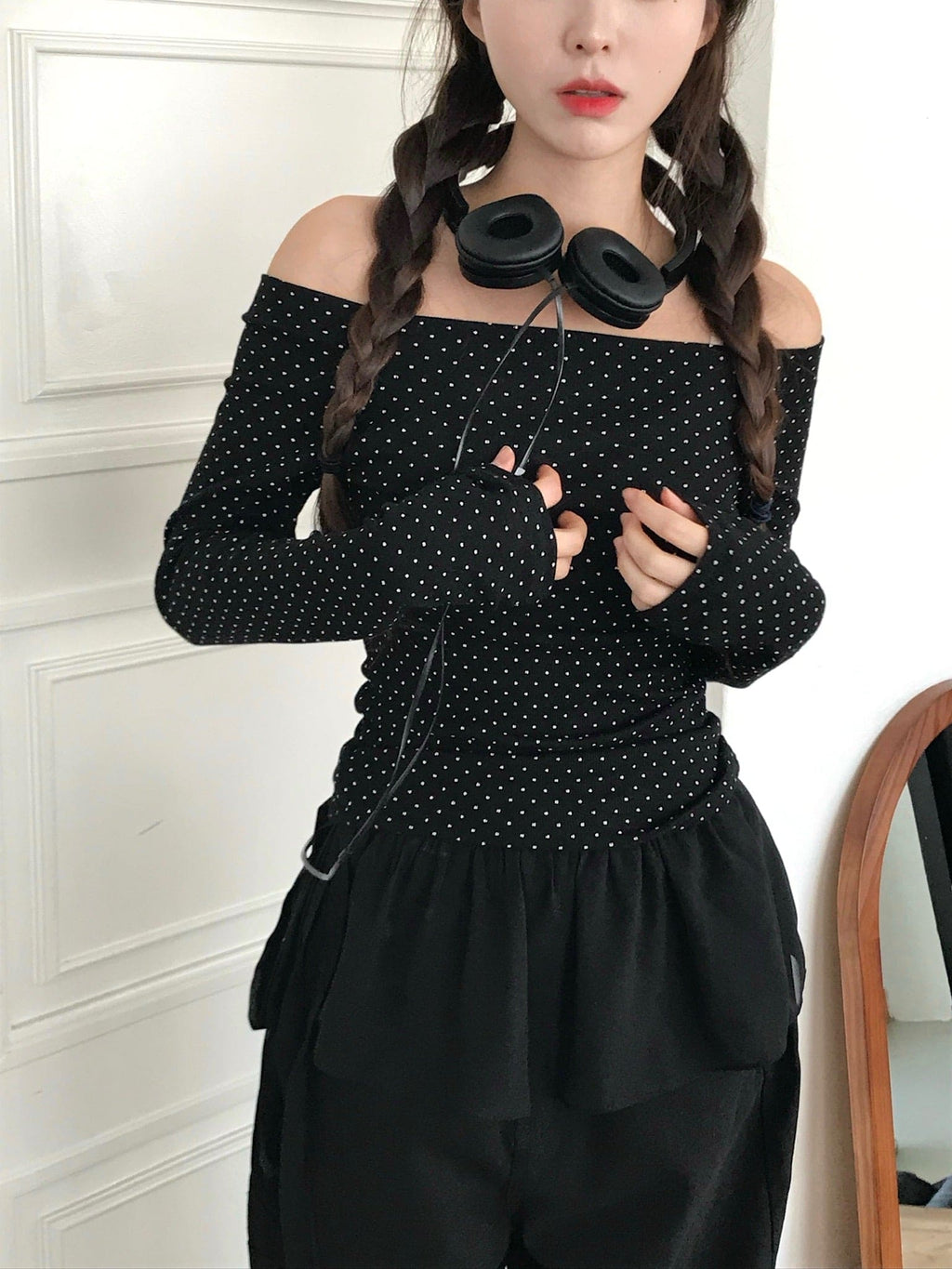 【🤍韓式波點風】Dot Off Shoulder Top